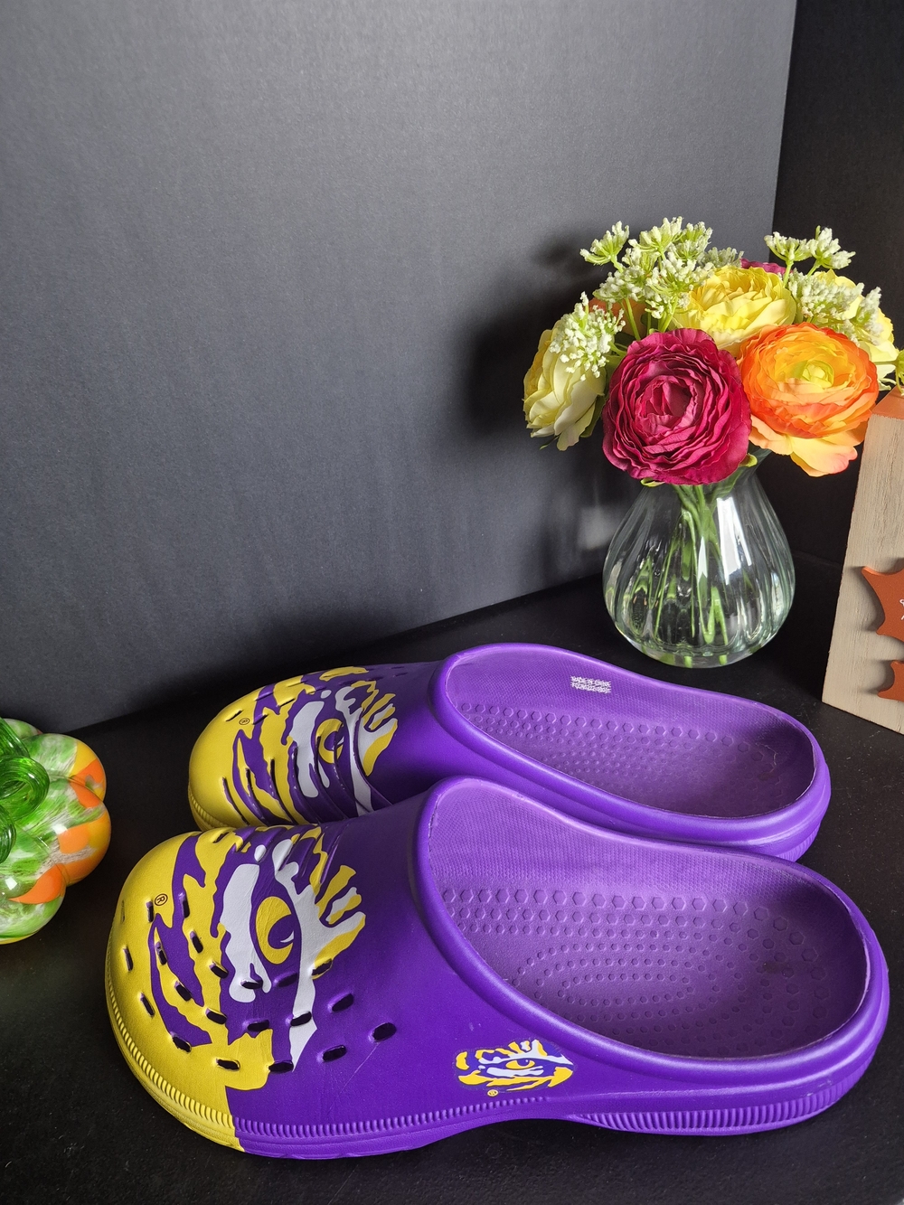 LSU Mens Purple and Yellow Casual Slip-On Clogs. Size XL 13/14